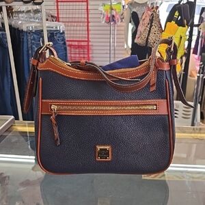 Dooney & Bourke Navy and Brown Leather Shoulder Bag